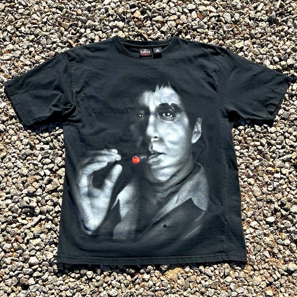Men’s Scarface Movie Y2K Airbrush Style Black Graphic Big Face T-Shirt Al Pacino